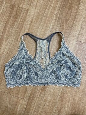 Felina Lace Racerback Bralette in Gray and Cream
